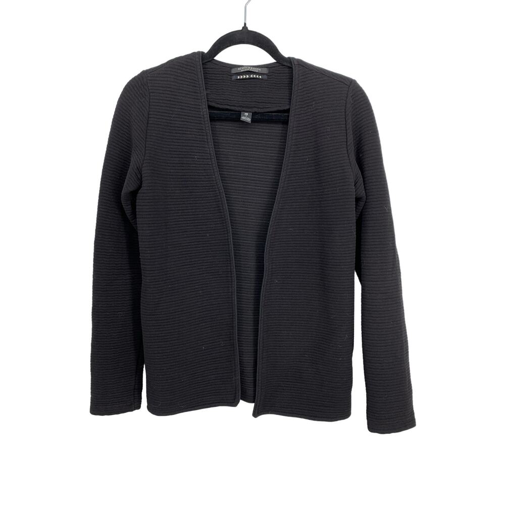 Scotch & Soda Open Front Cardigan Jacket Womens Sz P/XS Black Ribbed Long Sleeve